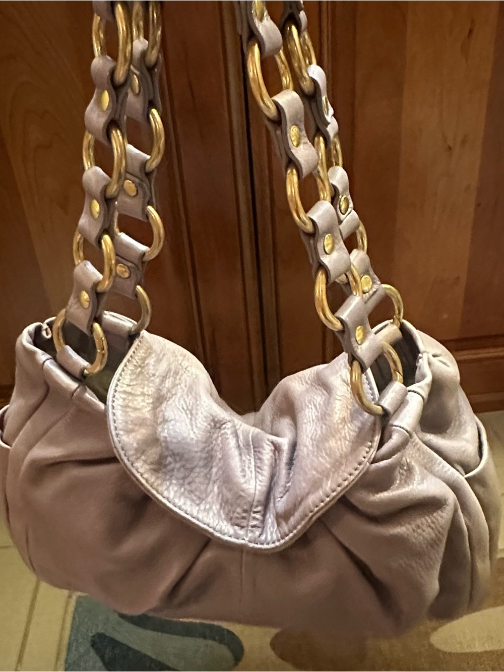 J. Crew Taupe Leather Hobo with Gold Chain-Link Straps